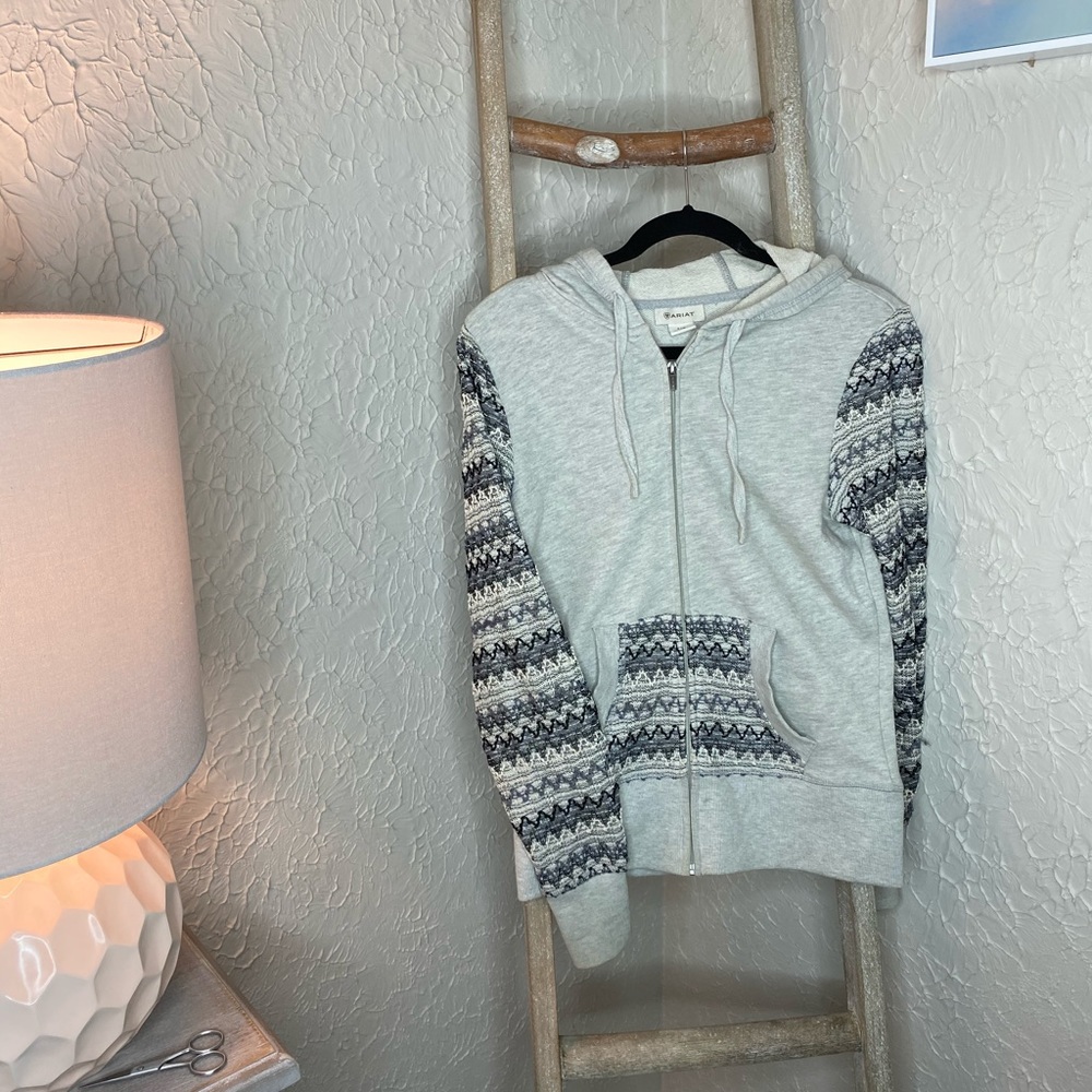 Ariat chevron lace print zip up hooded sweatshirt